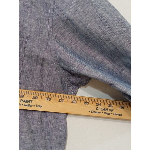 Ted Baker Men's Button Down Shirt Roll Tab Sleeves Linen Blue Size 6 - Picture 8 of 13